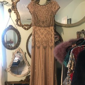 Adrianna papell Short Sleeve Blouson Beaded Gown